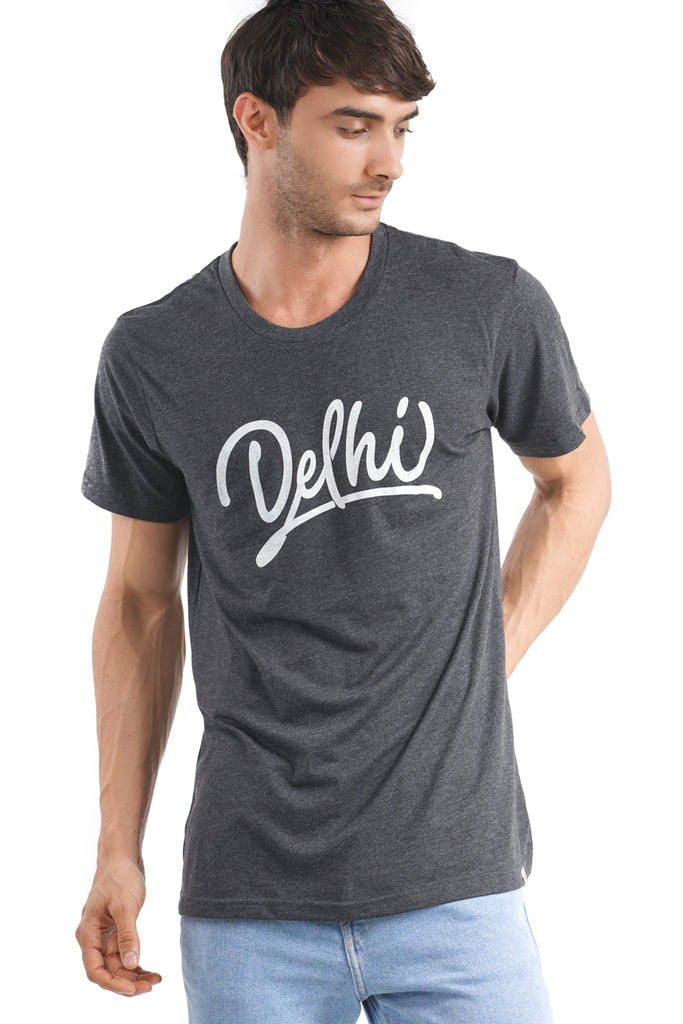 Delhi Thick Script T-Shirt in Charcoal