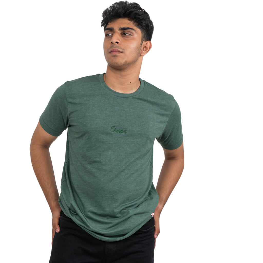 CHENNAI Embroidered T shirt in Bottle Green