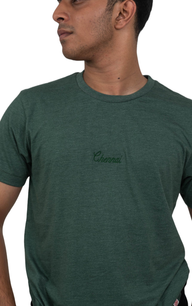 CHENNAI Embroidered T shirt in Bottle Green